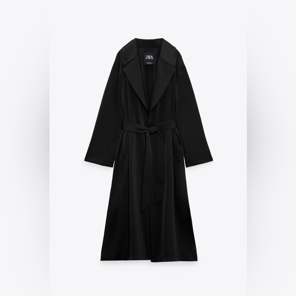 ZARA LONG SATIN TRENCH COAT - Picture 6 of 9